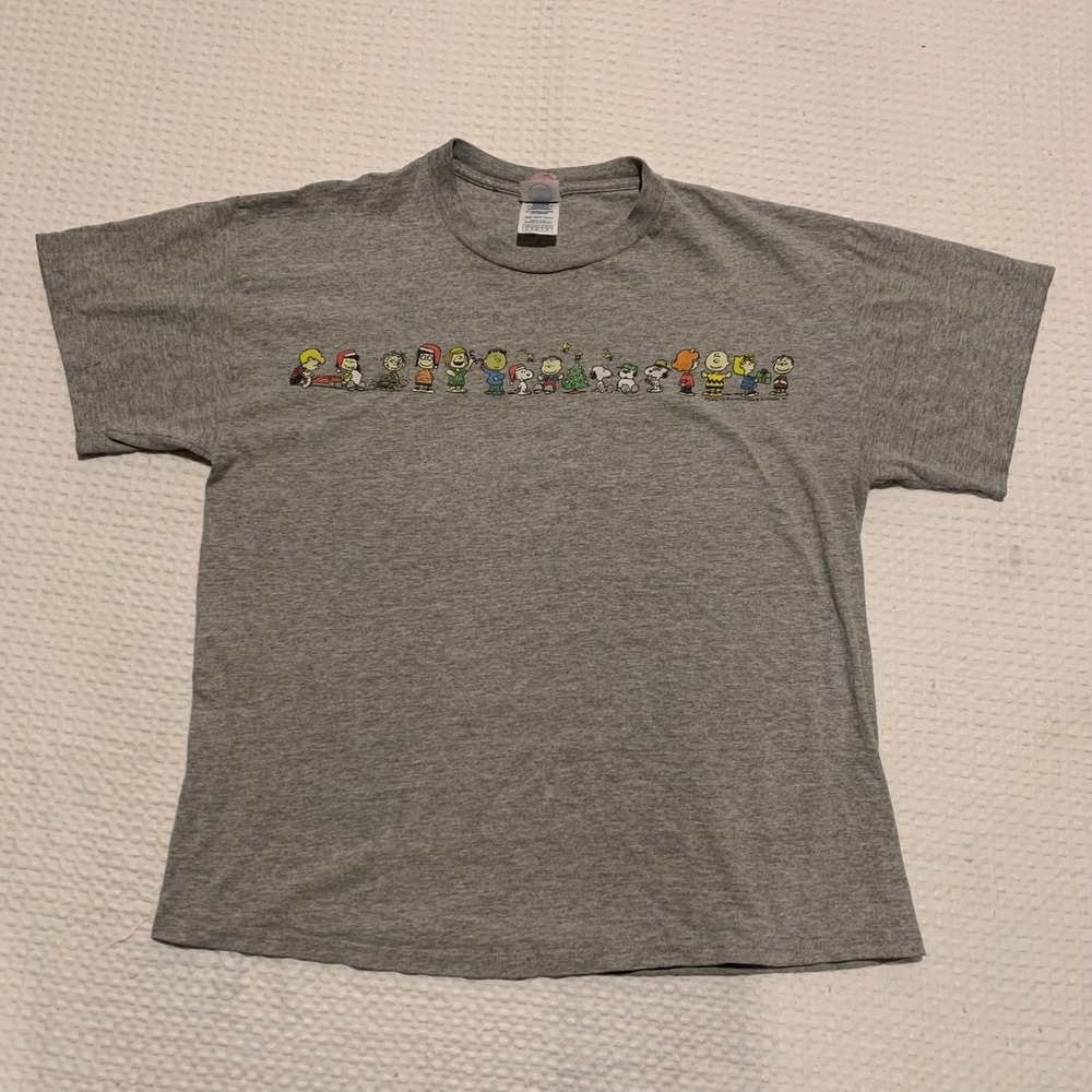 Vintage Peanuts Snoopy Charlie Brown Christmas Graphic T-Shirt Gray Large